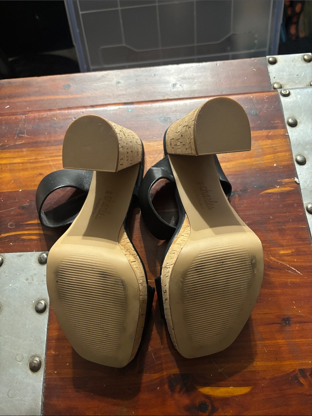 Charles by Charles David Black Double-Strap Open-Toe Slide Heels - Picture 5 of 9